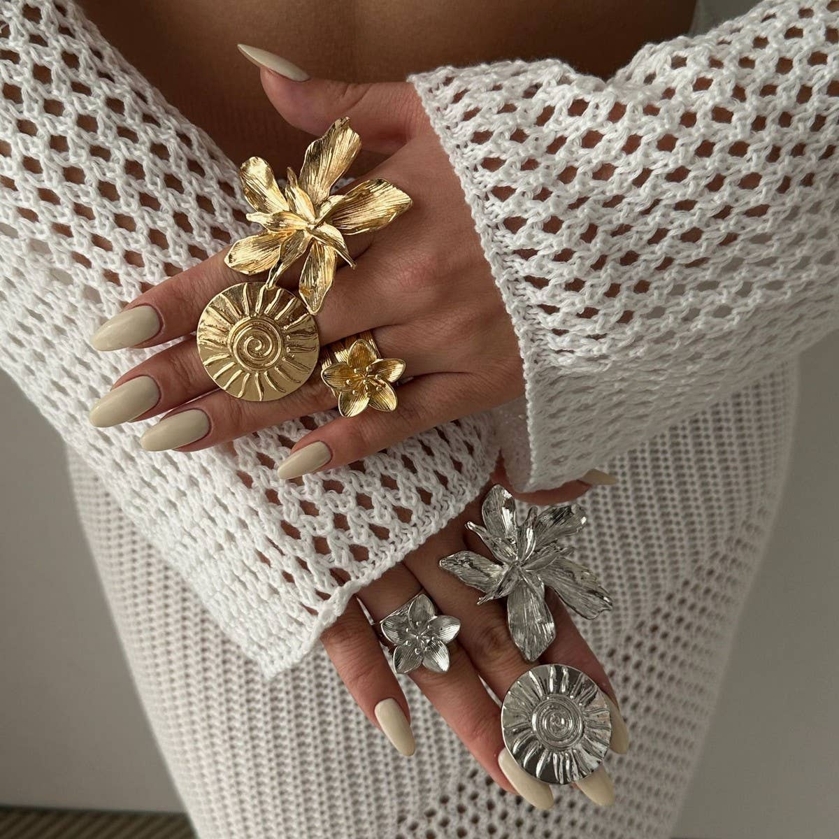 FASHIONABLE STACKING IRREGULAR HOLLOW ALLOY RING