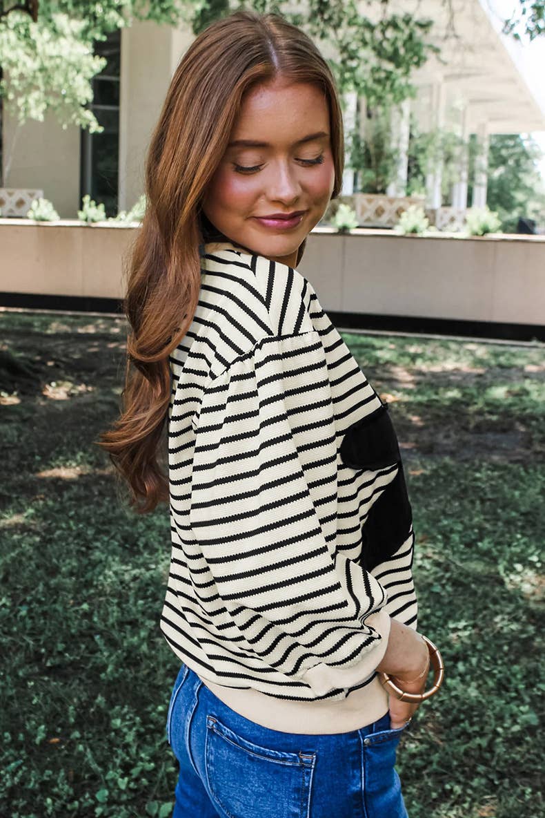 FASHION STRIPED INTERCOLORED CREW-NECK SWEATER