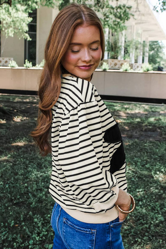 FASHION STRIPED INTERCOLORED CREW-NECK SWEATER