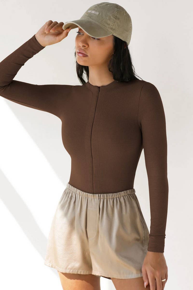 SEXY ZIP UP LONG SLEEVE TOPS BODYSUITS_CWSBS0110