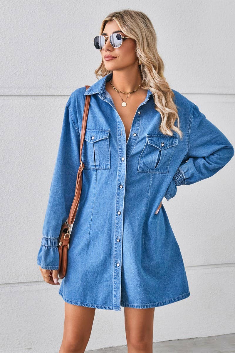 CWDSD10893_LOOSE WASHED DENIM SHIRT MIDI DRESS