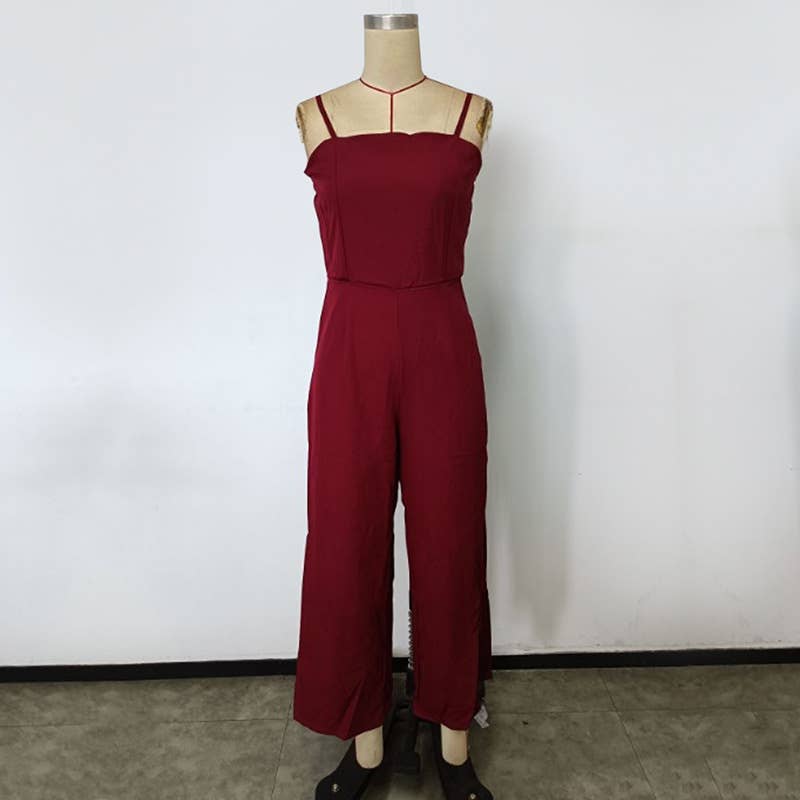 Solid Color Spaghetti Strap Wide-Leg Jumpsuit