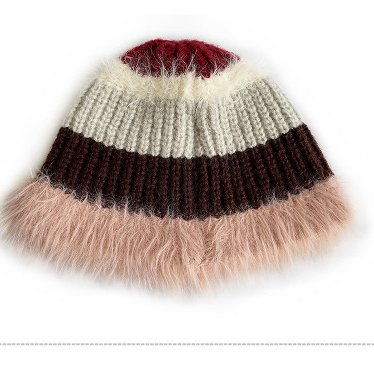 STRIPED COLORBLOCK PLUSH EDGE WOMEN'S KNITTED HAT_CWAH2062