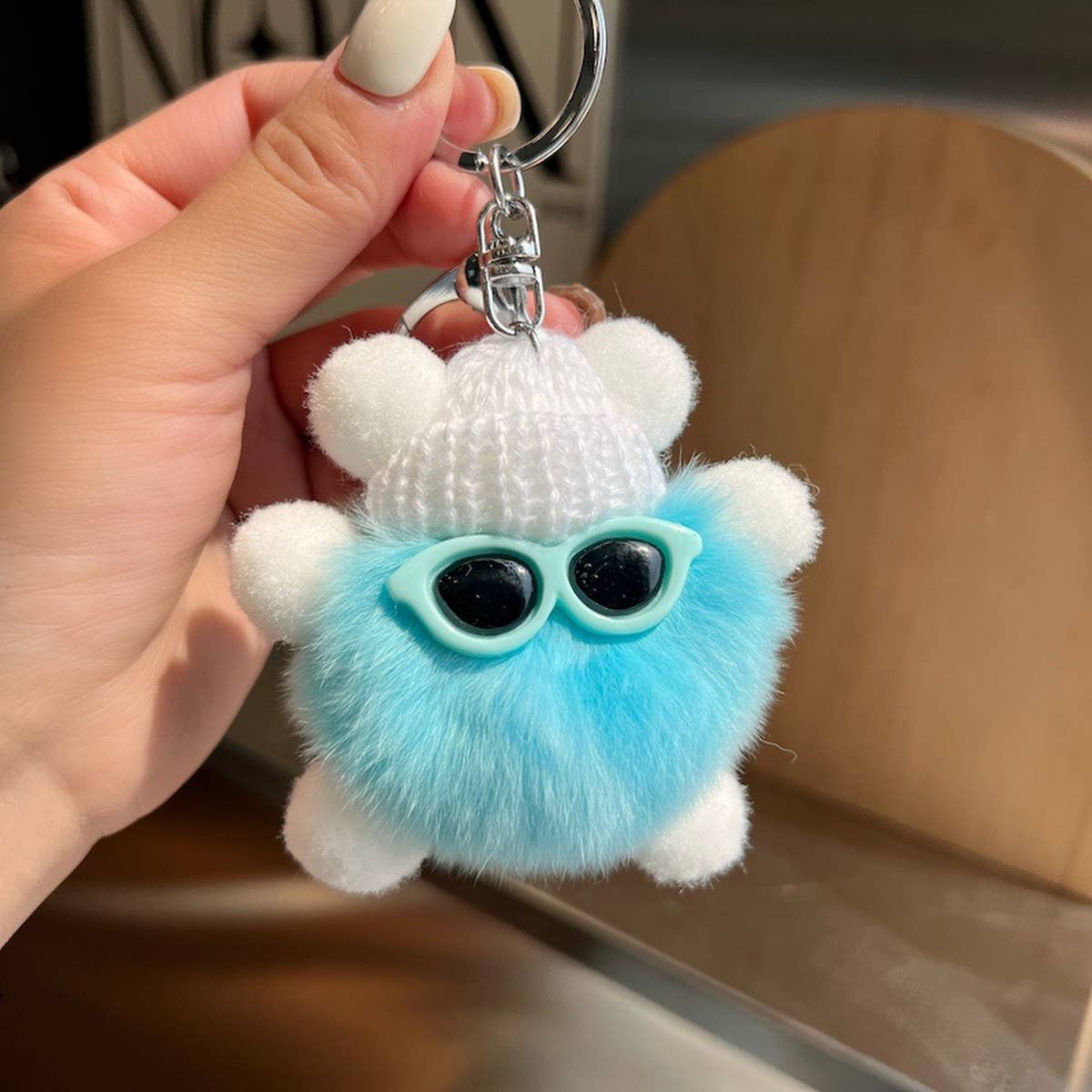 CUTE RABBIT FUR BRIQUETTES CAR KEYCHAIN PENDANT
