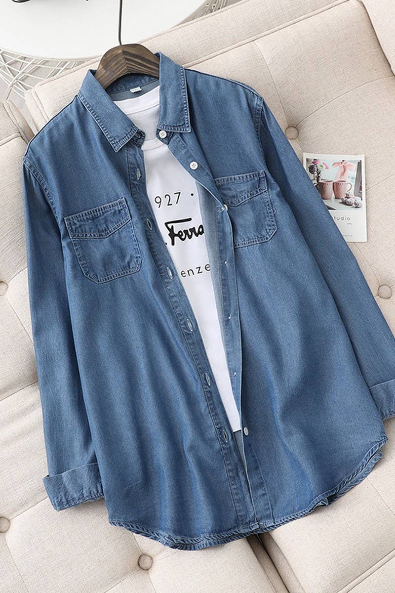 CWOCO0990_SOFT TENCEL LOOSE DENIM BLUE SHIRT COAT