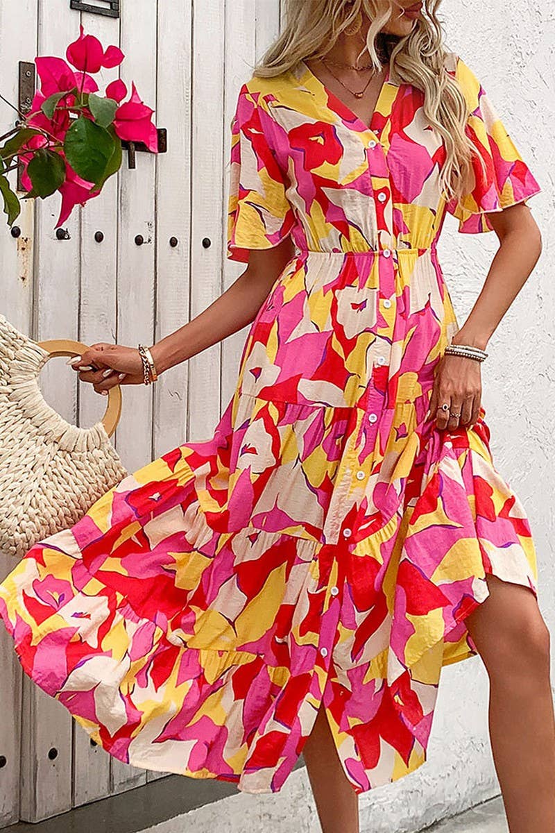 CWDMD4485_NEW SUMMER CARDIGAN PRINTED MIDI DRESS