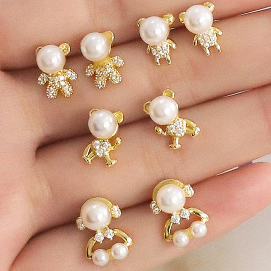 PEARL BEAR EARRINGS ZIRCON GOLD PLATED EARRINGS_CWAJE1003