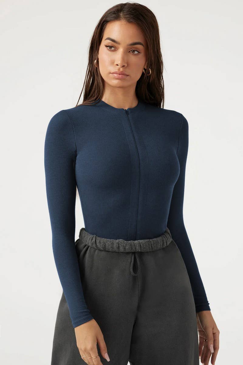 SEXY ZIP UP LONG SLEEVE TOPS BODYSUITS_CWSBS0110