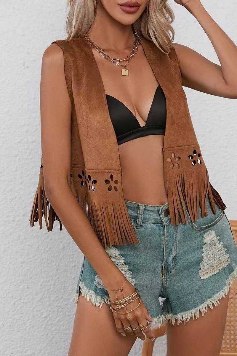 CWOCASL0050_SUMMER NEW WOMEN'S HOLLOW TASSEL VEST