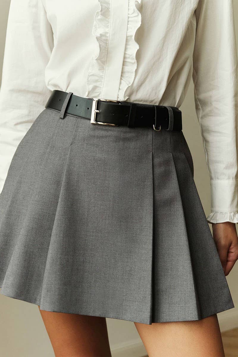 CWBSS0443_SIMPLE SOLID COLOR PLEATED MINI SKIRT