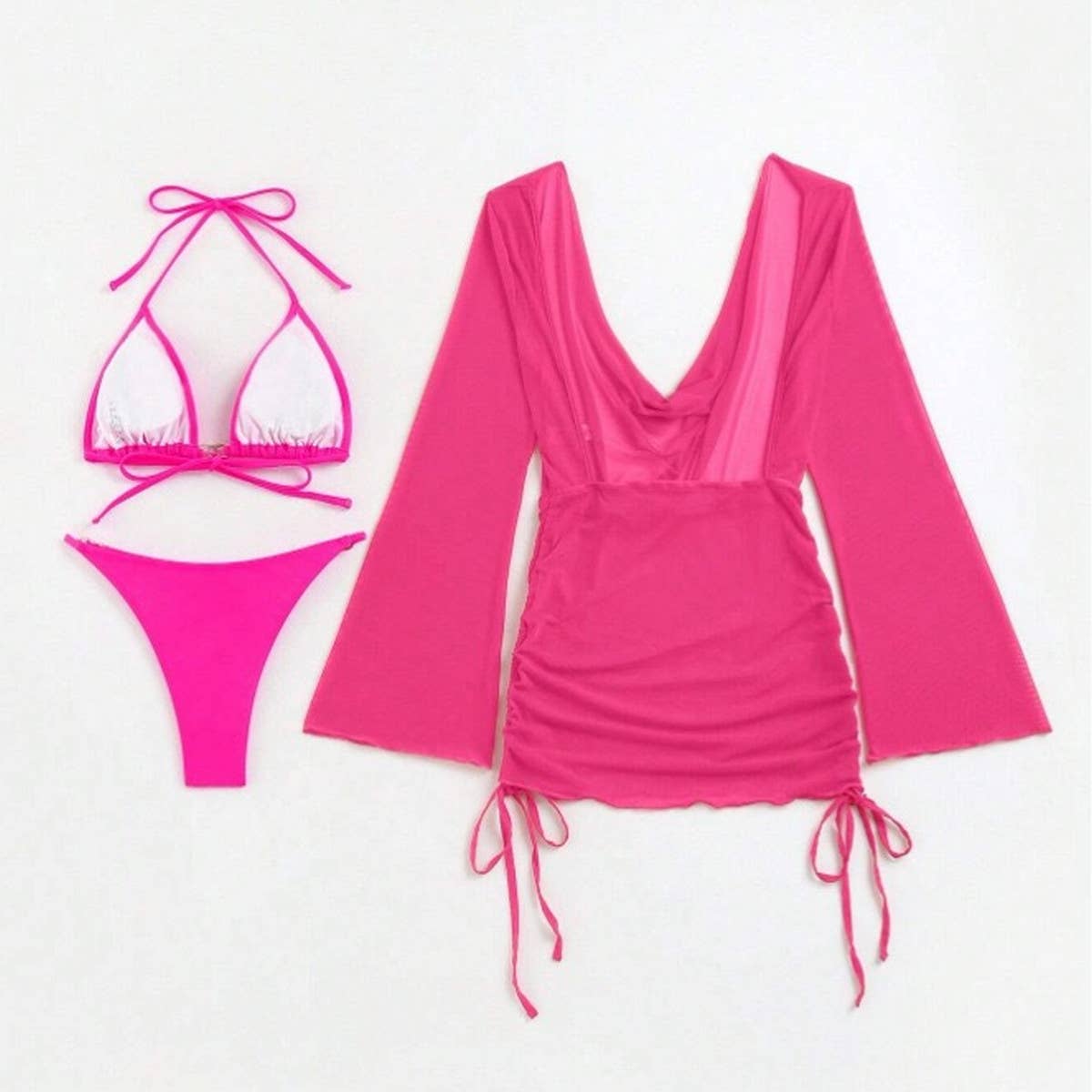WOMEN MESH BLOUSE SWIMSUIT THREE PIECE SET