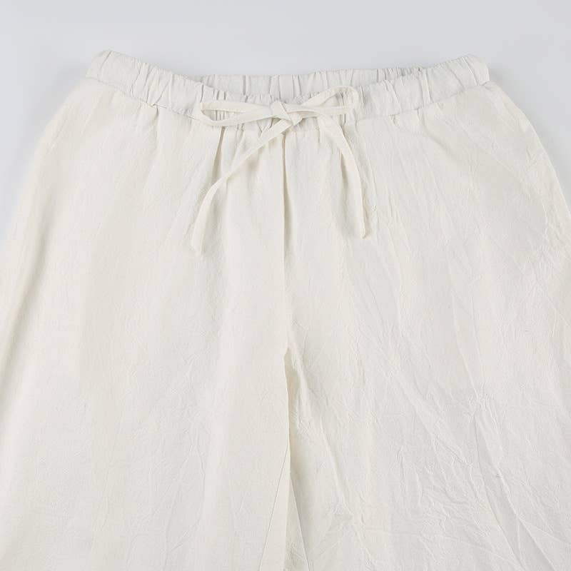 Simple style solid-color drawstring woven pants