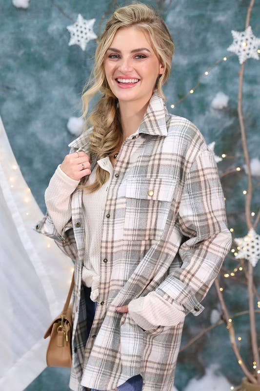 CWOJA187-P_PLUS SIZE TUNIC LENGTH SOFT FLANNEL PLAID JACKET