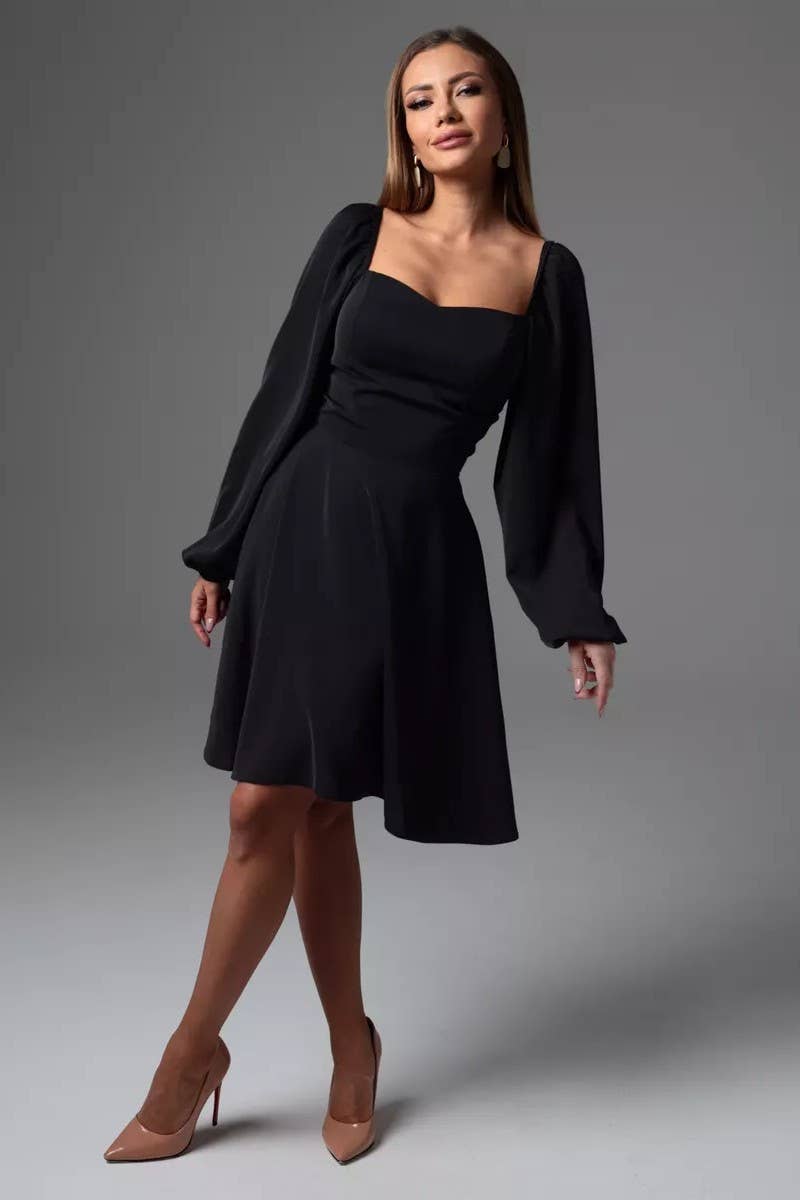 CWDSD8401_FLORAL PUFF SLEEVE TIE WAIST LINED MIDI DRESS