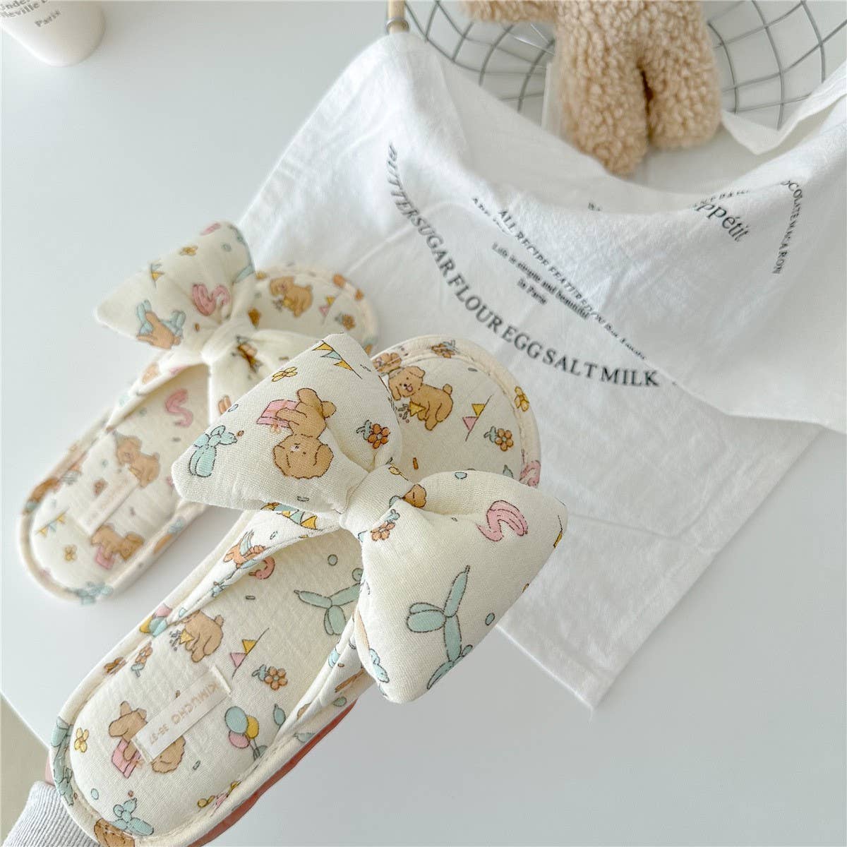 BIRTHDAY DOG BOWKNOT WOMEN'S HOME SLIPPERS_CWMM2971