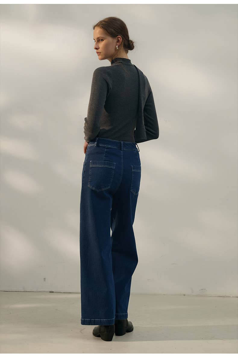 American retro solid color straight-leg jeans