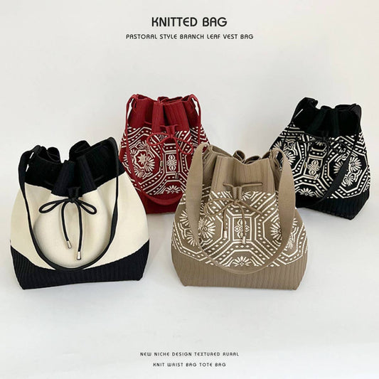 DRAWSTRING MAGNETIC CLOSURE KNITTED SHOULDER BAG_CWAB2376