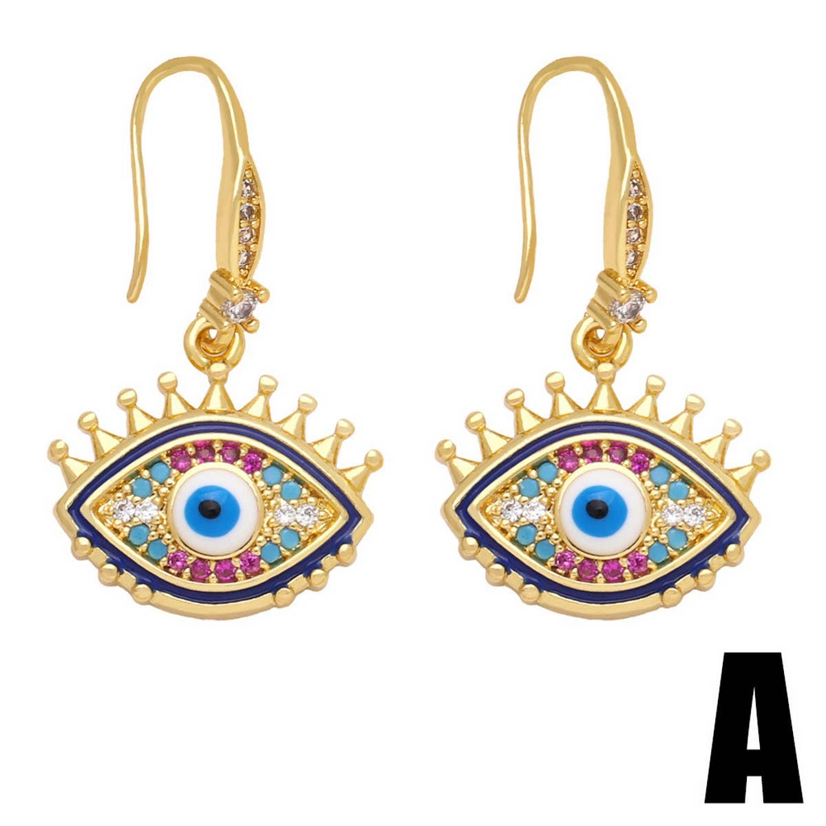 COLORED ZIRCON DEVIL'S EYE PENDANT EARRINGS