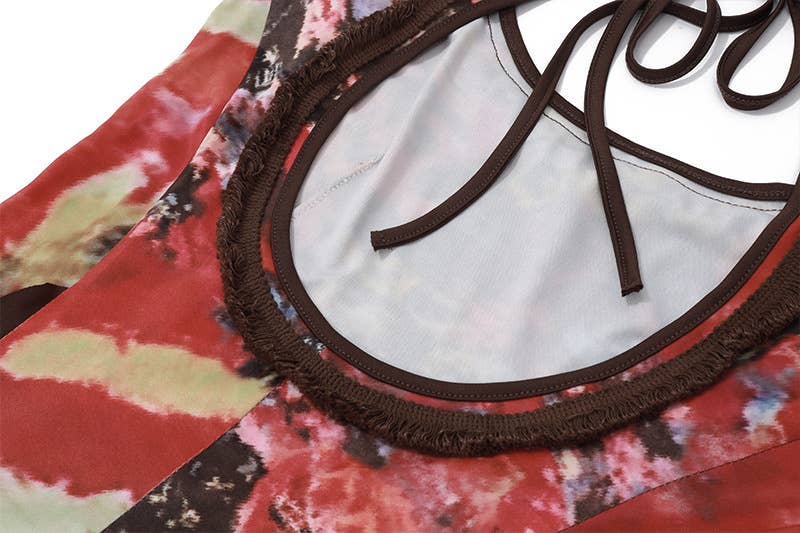 Stylish and retro tie-dyed printed U-neck dress