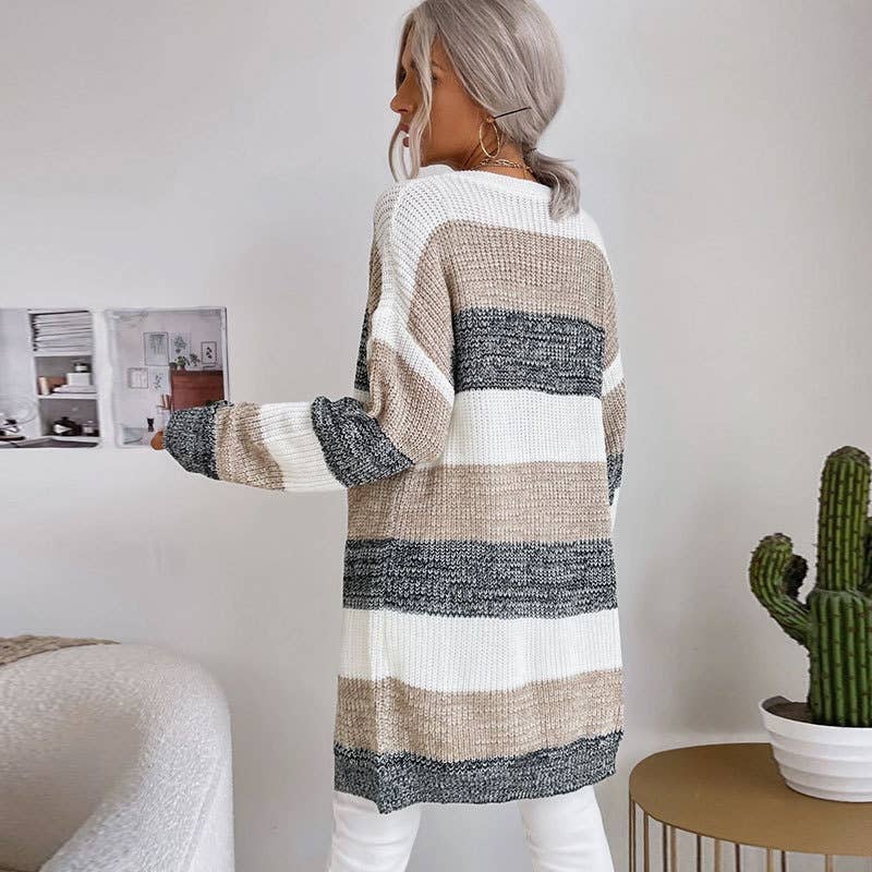 STRIPED COLOR CARDIGAN KNIT ALL-IN-ONE JACKET