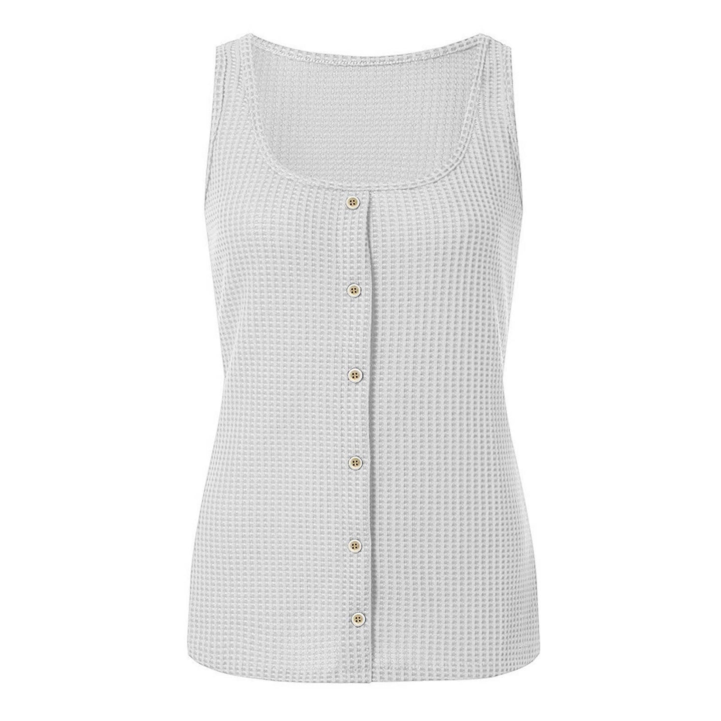 U NECK SOLID COLOR SLEEVELESS BREASTED VEST