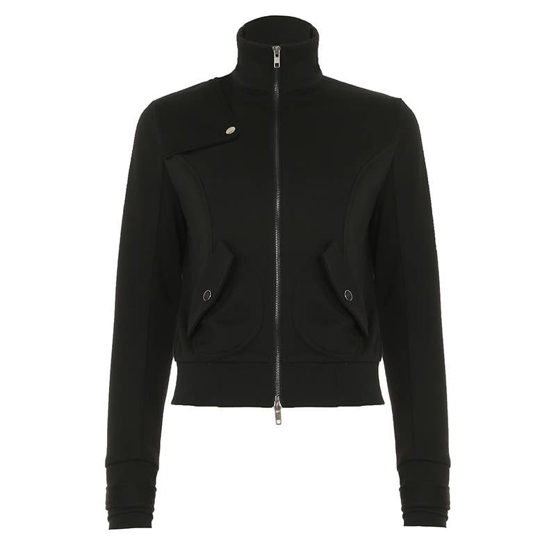 STAND-UP COLLAR DOUBLE-HEAD ZIP-UP CARDIGAN