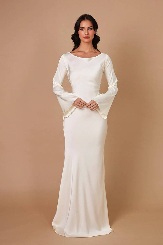 CWDMD5245_SIMPLE LONG SLEEVE FISHTAIL BODYCON DRESS