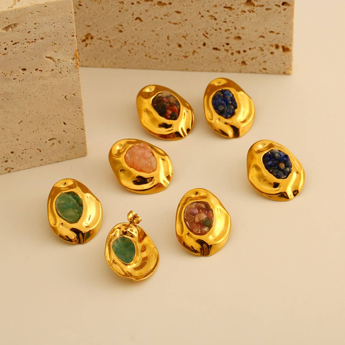 Natural Stone Stainless Steel Irregular Earrings