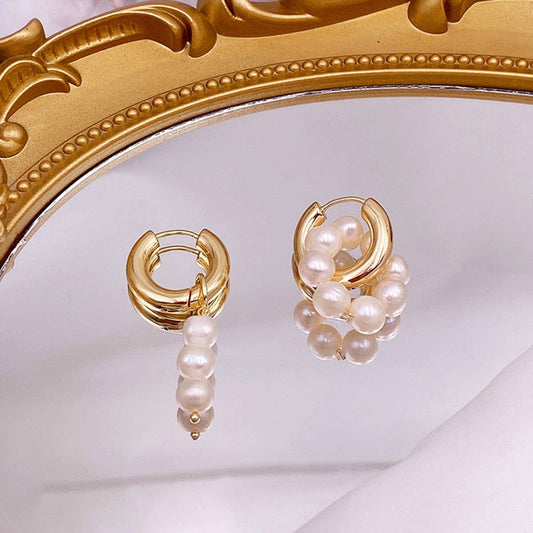 Irregular pearl metal knitted stud earrings