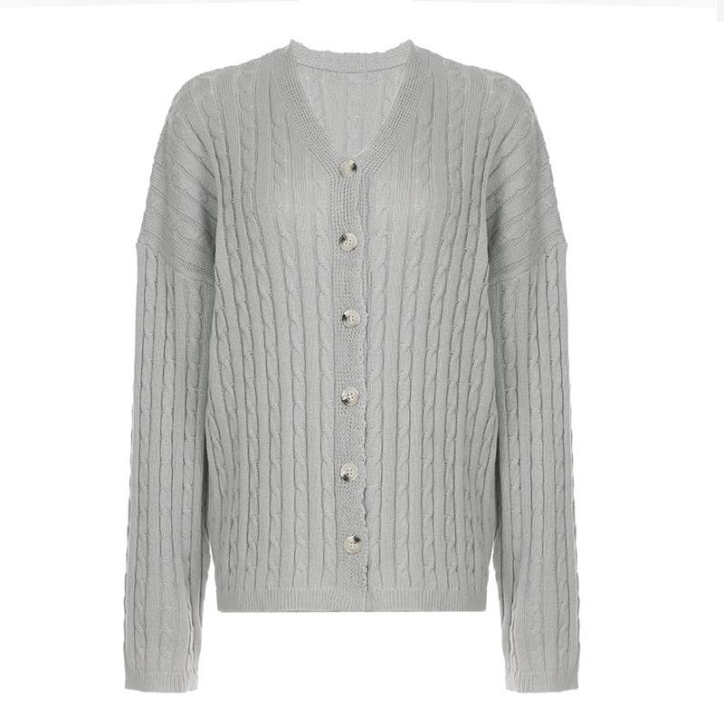SLOUCHY BREASTED V-NECK TWIST SWEATER CARDIGAN