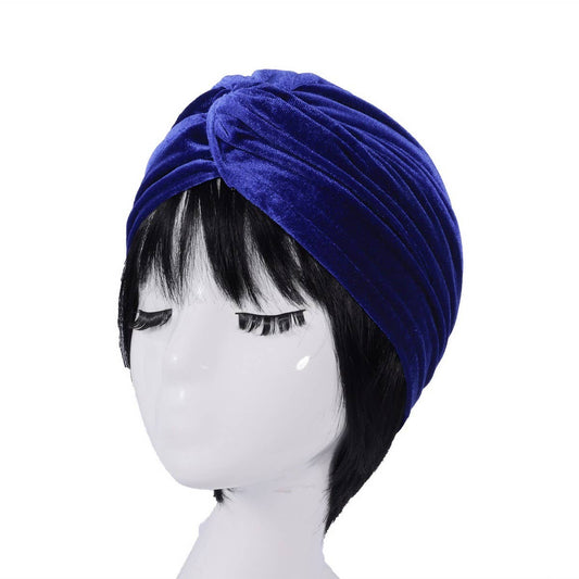 NEW VELVET ELASTIC PLEATED ETHNIC HEADSCARF_CWASC2460