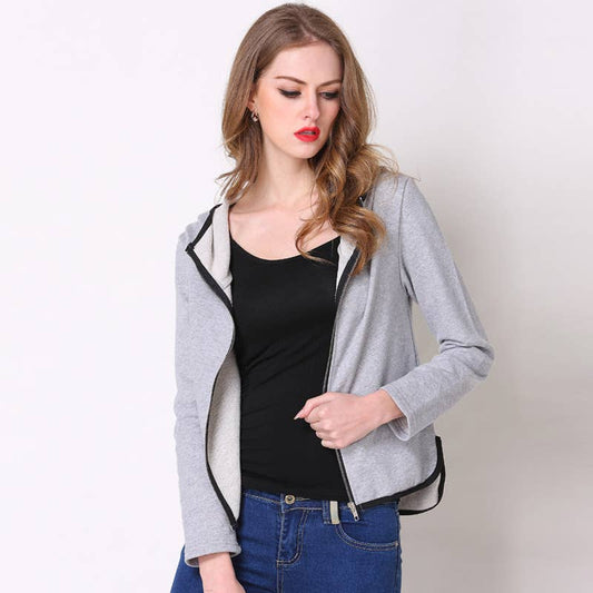 BASIC HOODED SHORT ZIPPER HOODIE