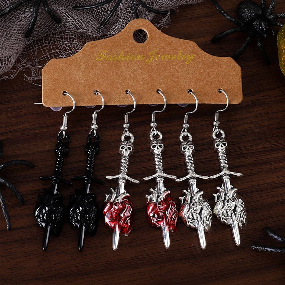 HALLOWEEN SWORD PIERCING HEART EARRINGS