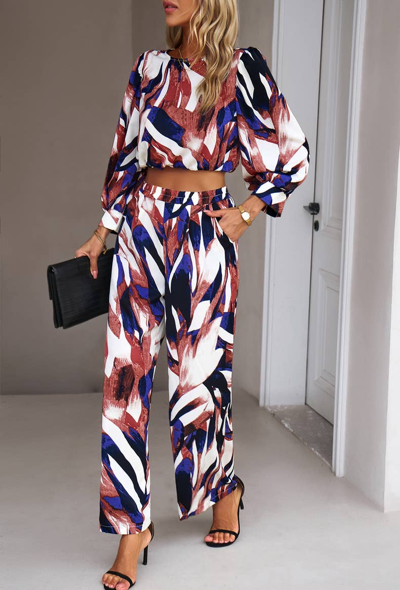 Fashion casual printed long sleeve pants suit