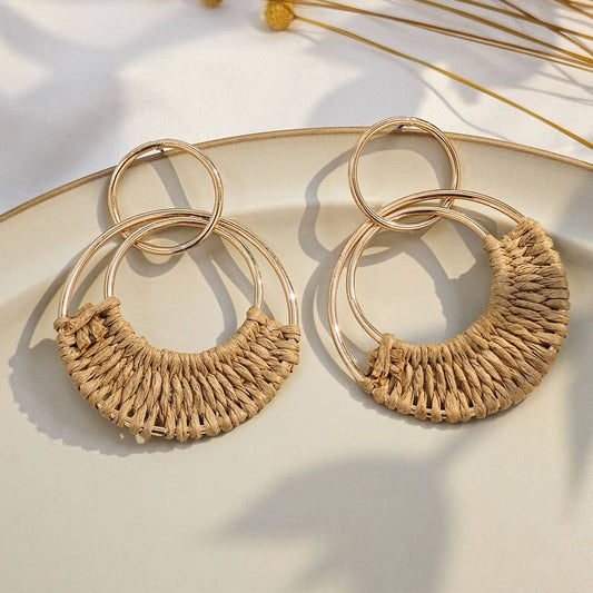 Retro geometric circular perforated earrings