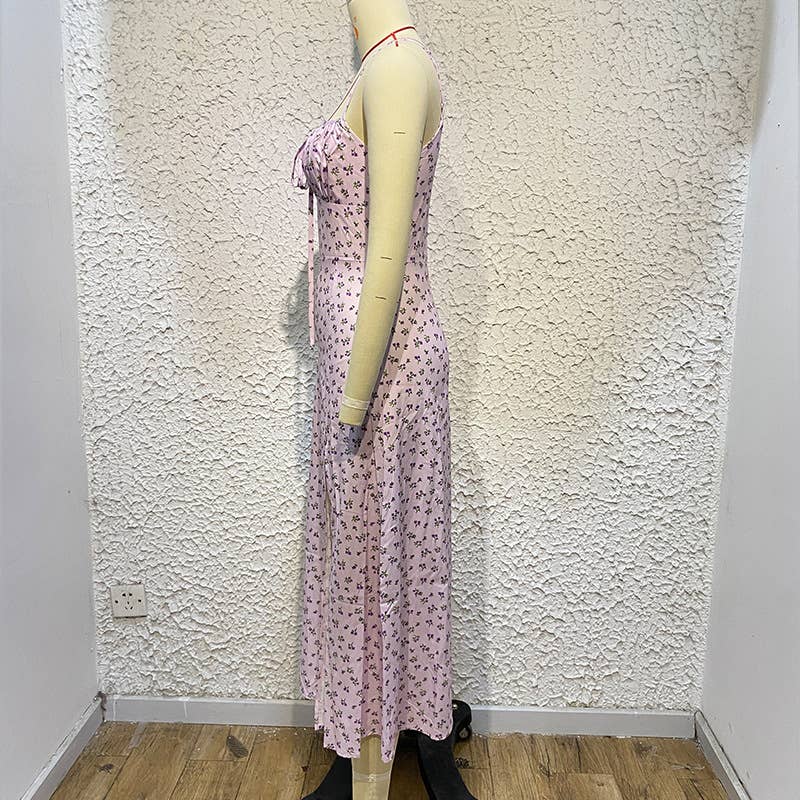 PRINT FLORAL SLIM-FIT SEXY DRESS WITH HIP WRAP