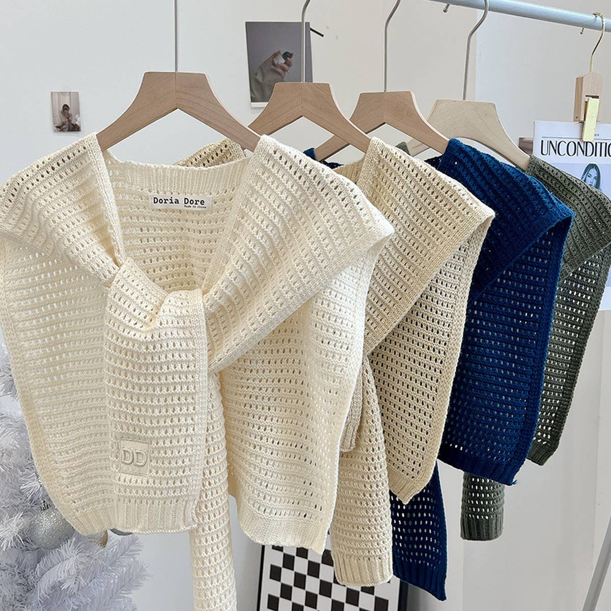 CWASC03123_IVORY KNIT SHAWL CAPE FOR WOMEN