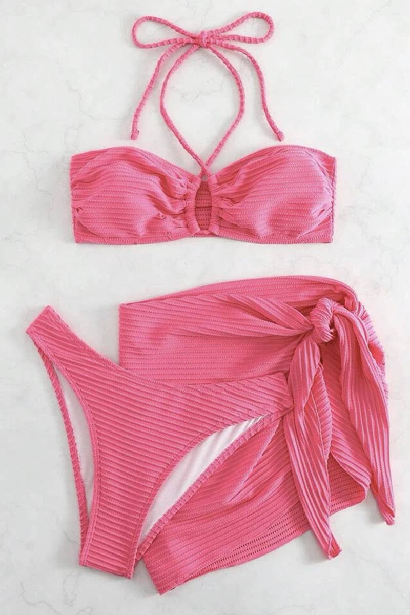 CWMW0798_HANGING NECK THREE PIECE SWIMSUIT SET