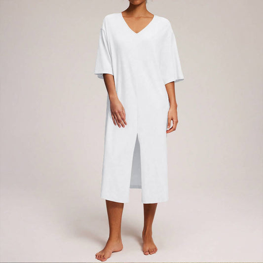 Loose and casual V-neck half-sleeve slit dress