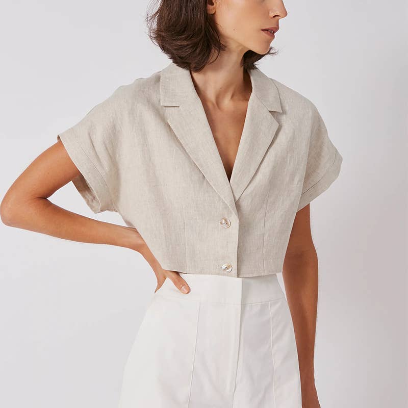 Linen short sleeve top cardigan