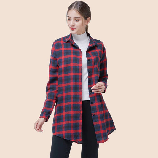 LONG CASUAL PLAID SHIRT LONG SLEEVE SHIRT WOMEN