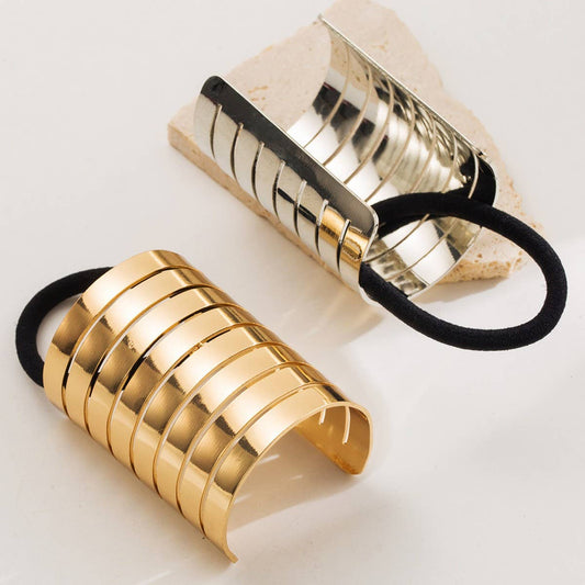 Sleek Oval Metal Elastic Hair Tie for Women_CWAHA6181