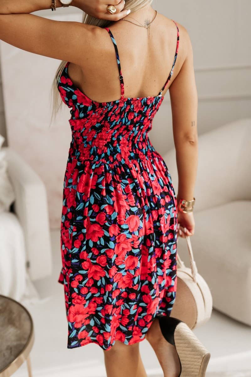CWDSD6574_PRINTED V-NECK SUSPENDER SEXY DRESS
