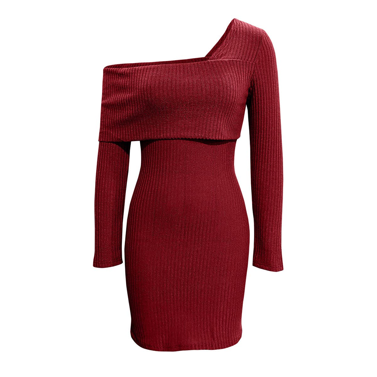 Solid-color off-the-shoulder knitted dress