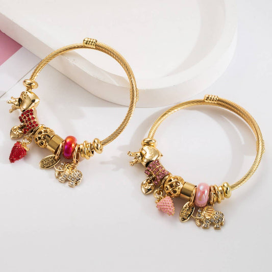 Strawberry Elephant Bead Couple Bracelet_CWMM8498