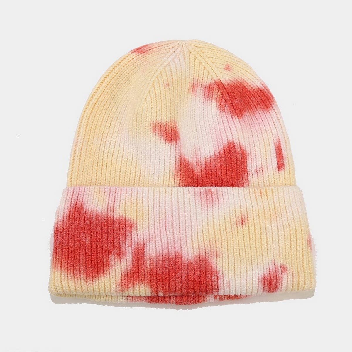 OUTDOOR WARM CURLED EDGE TIE-DYE KNITTED HAT_CWAH1593