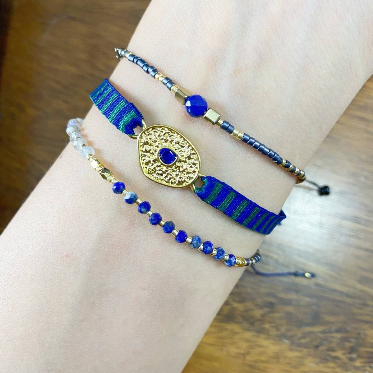 CWAJE4568_NATURAL STONE RICE BEADS ULTRA-THIN BRACELET SET