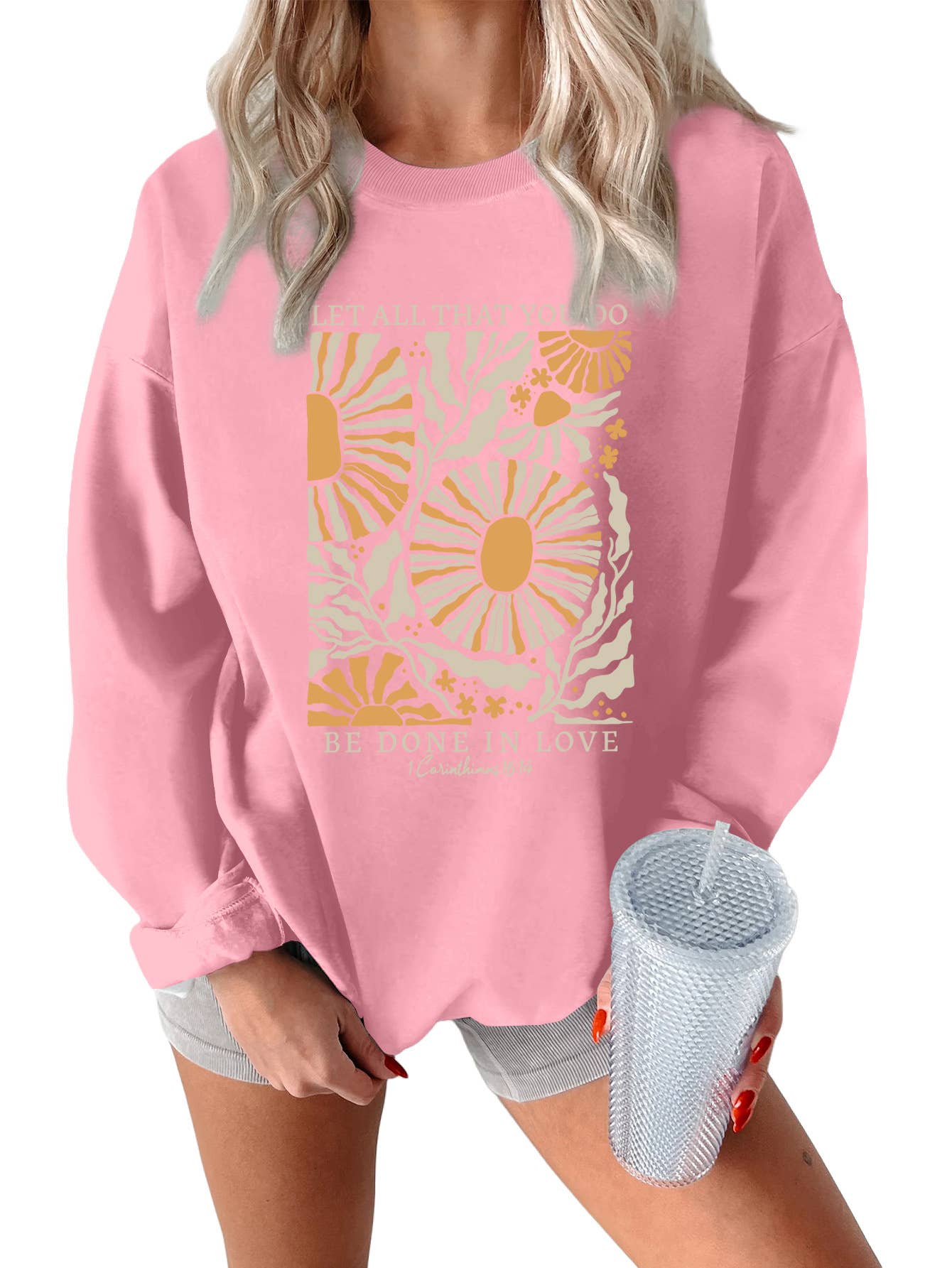 Fashion printed loose round-neck pullover hoodie