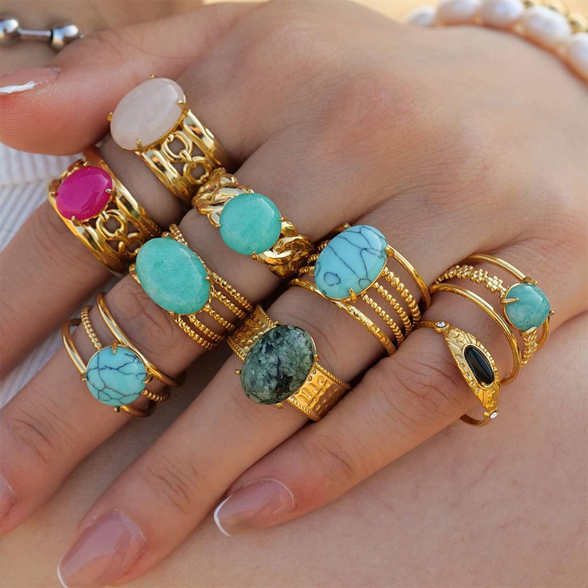 STAINLESS STEEL NATURAL STONE RINGS_TURQUOISE_CWAJE0615