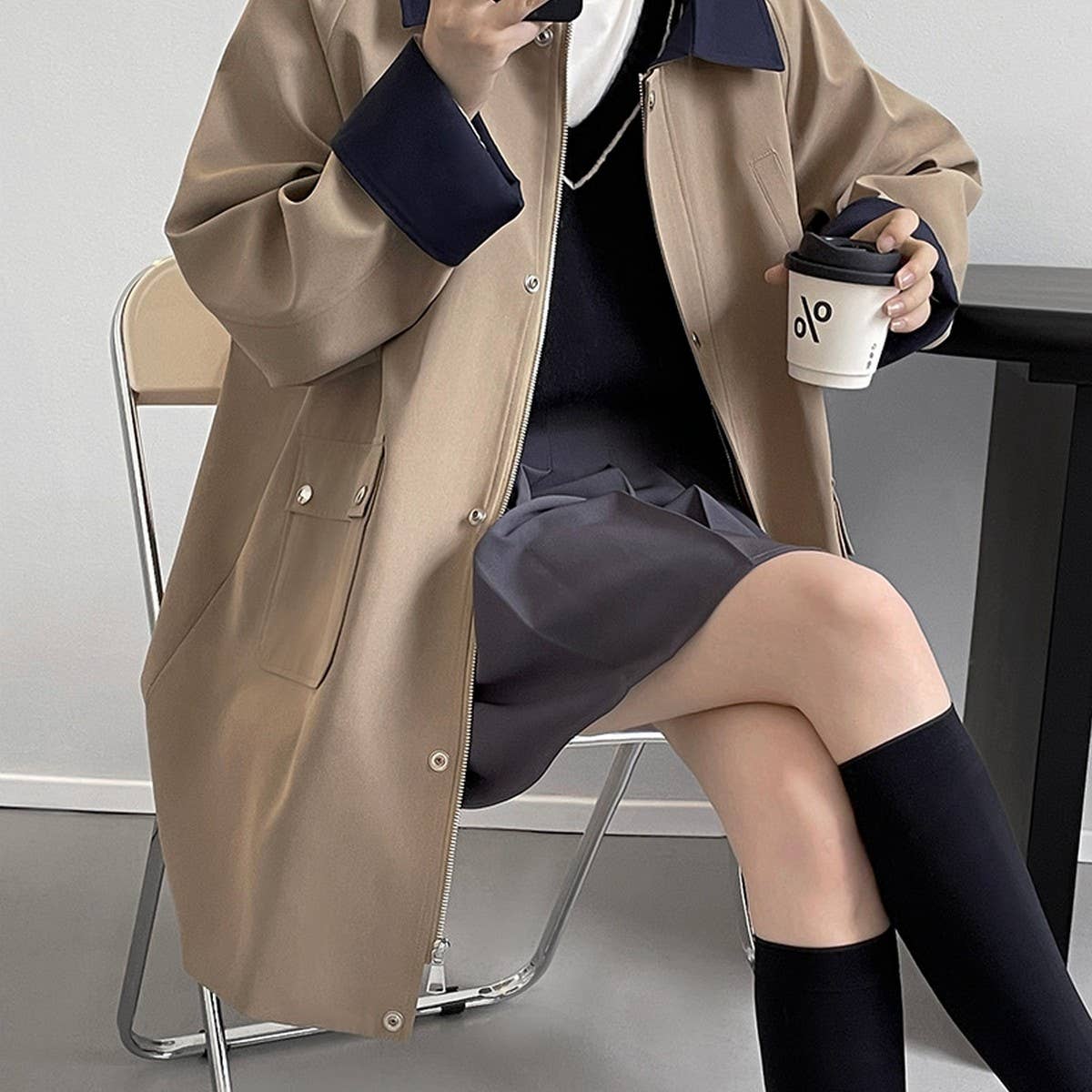 Vintage workwear patchwork trench coat